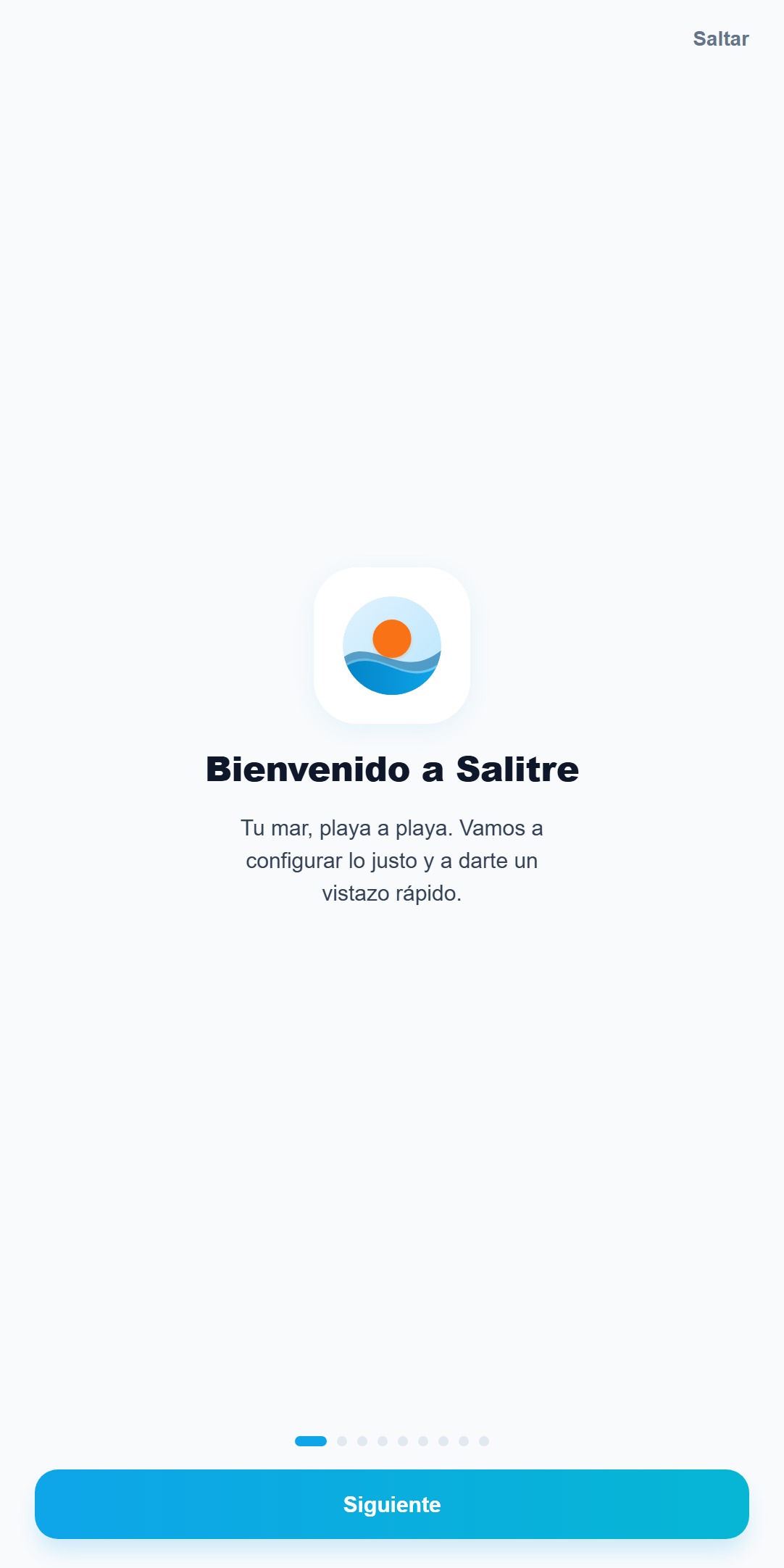 Salitre — tour de bienvenida: elige provincia, playa y unidades y descubre la app